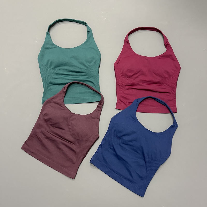 Yoga Strap Cotton - Damski sportowy top z dekoltem halter,