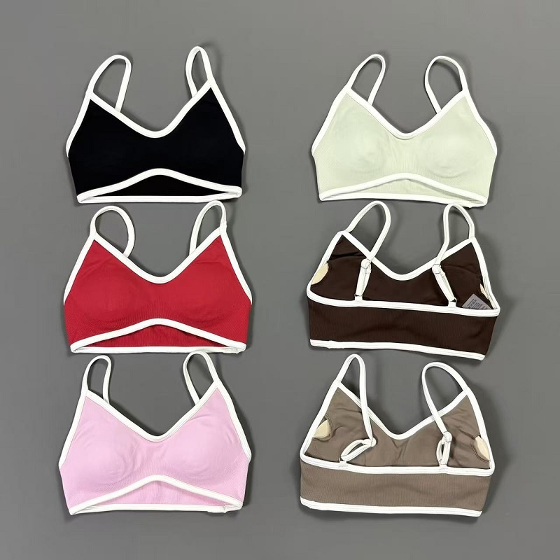 Yoga Strap Cotton - Damski biustonosz sportowy z kontrastowymi liniami,